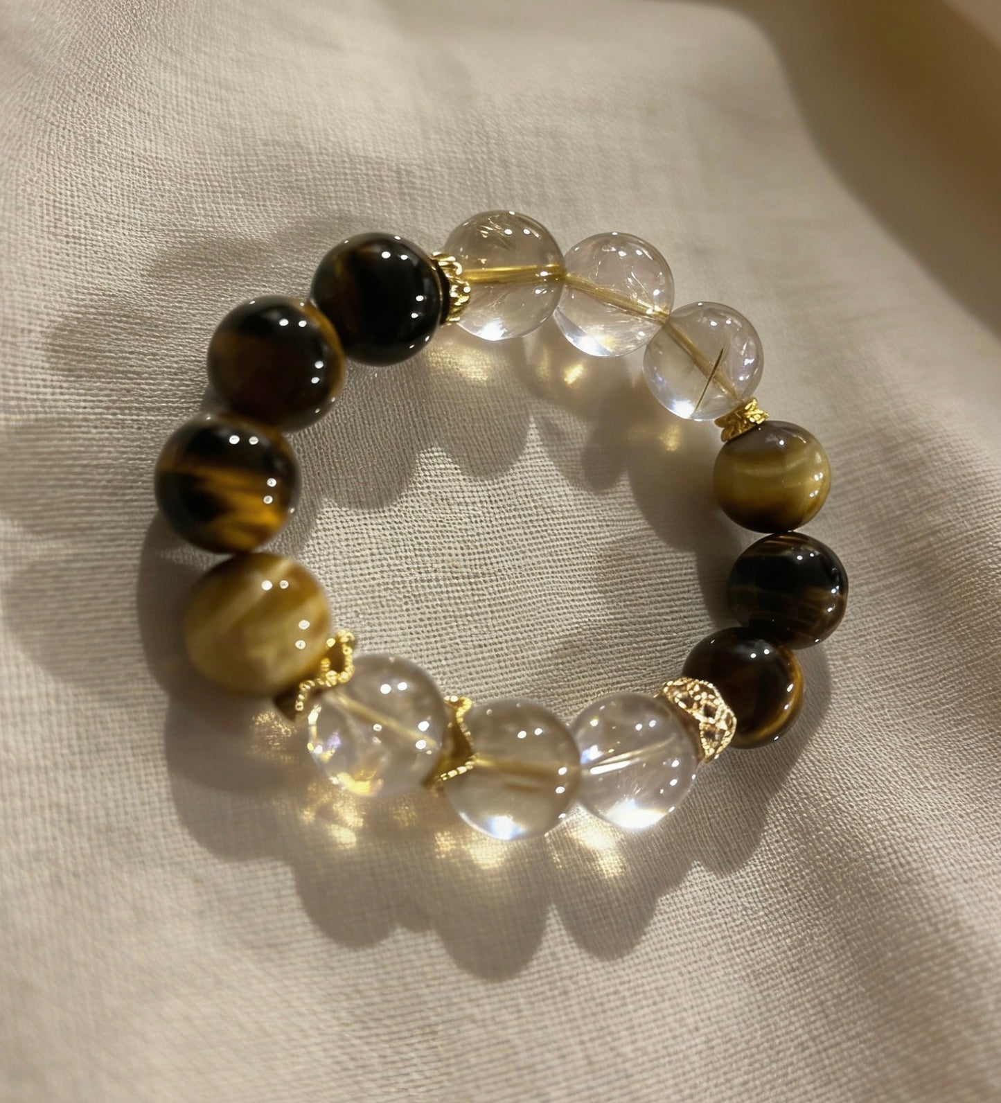 Natural Golden Rutilated Quartz & Tiger Eye Bracelet