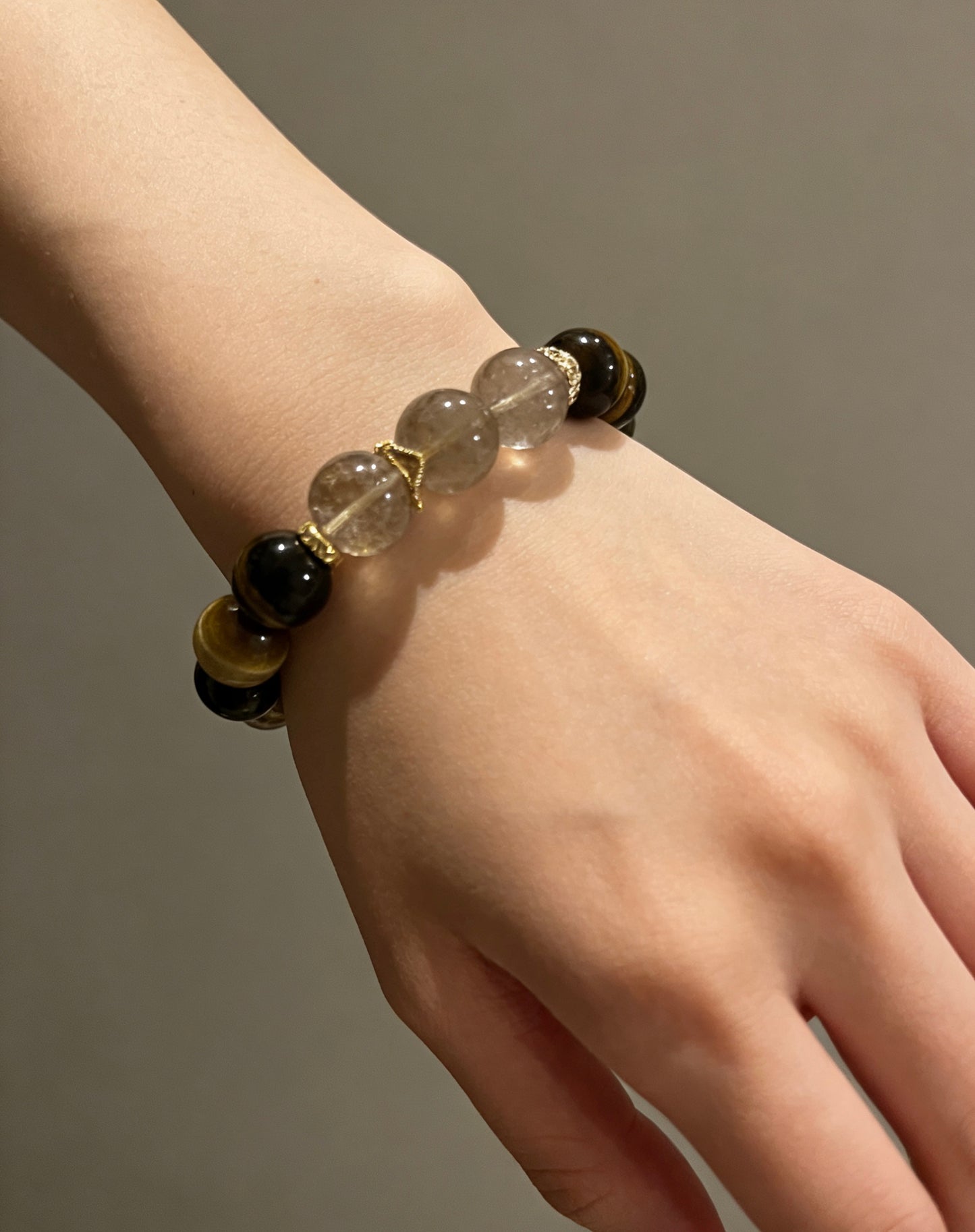 Natural Golden Rutilated Quartz & Tiger Eye Bracelet