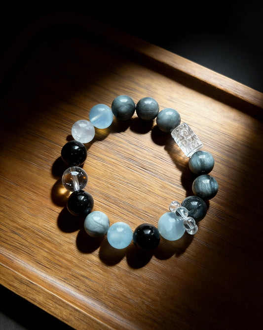 Ocean Calm Bracelet — Aquamarine, Blue Tiger Eye & Moonstone