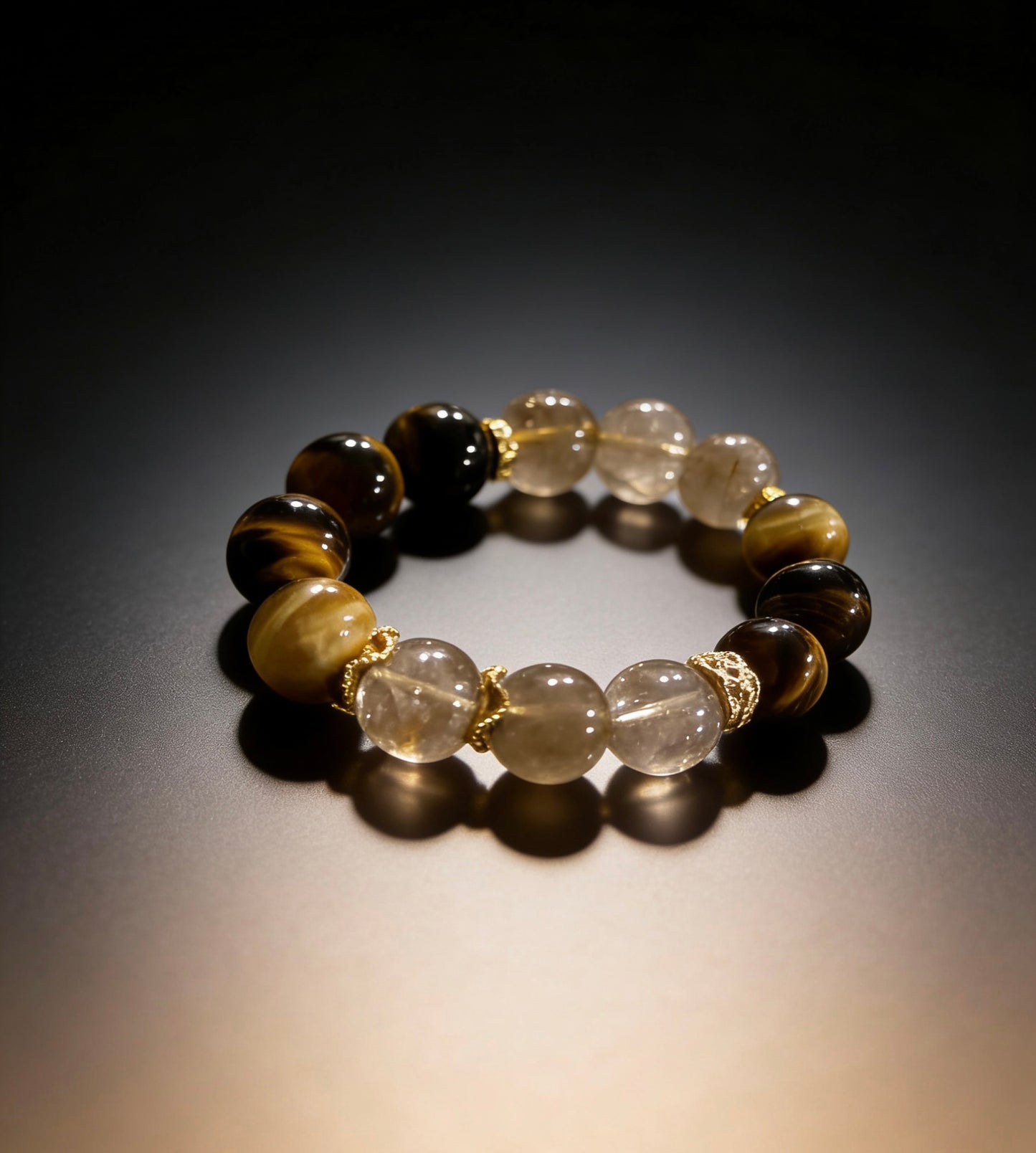 Natural Golden Rutilated Quartz & Tiger Eye Bracelet