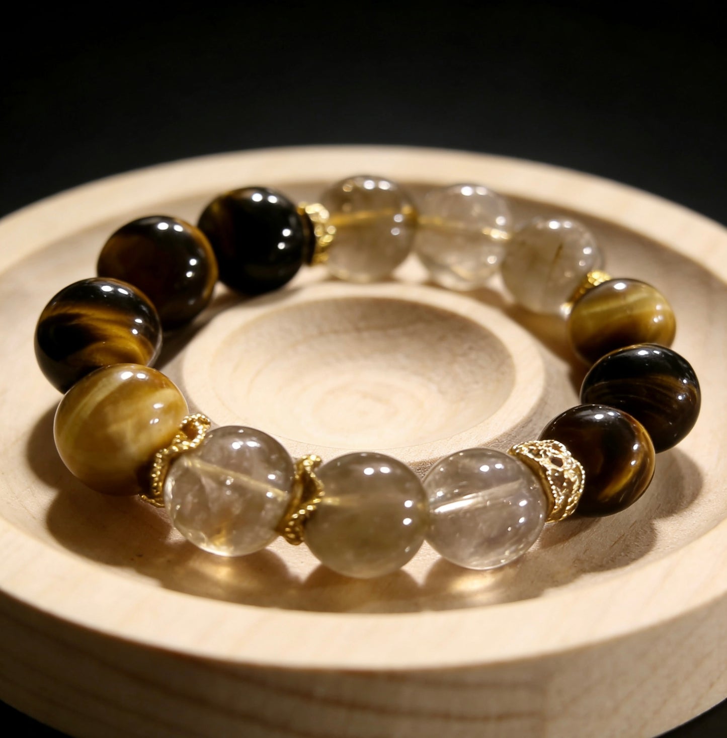 Natural Golden Rutilated Quartz & Tiger Eye Bracelet