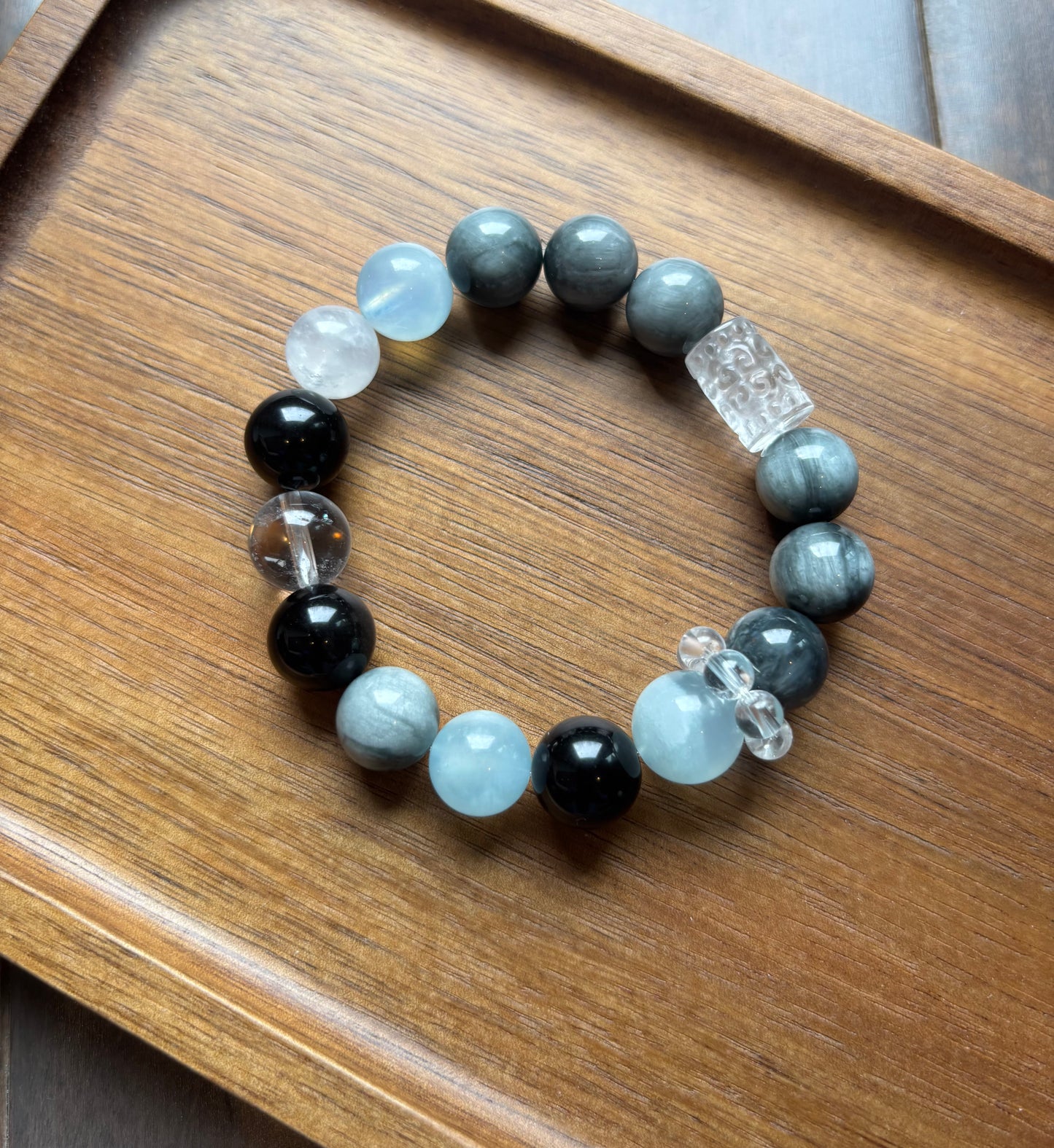 Ocean Calm Bracelet — Aquamarine, Blue Tiger Eye & Moonstone